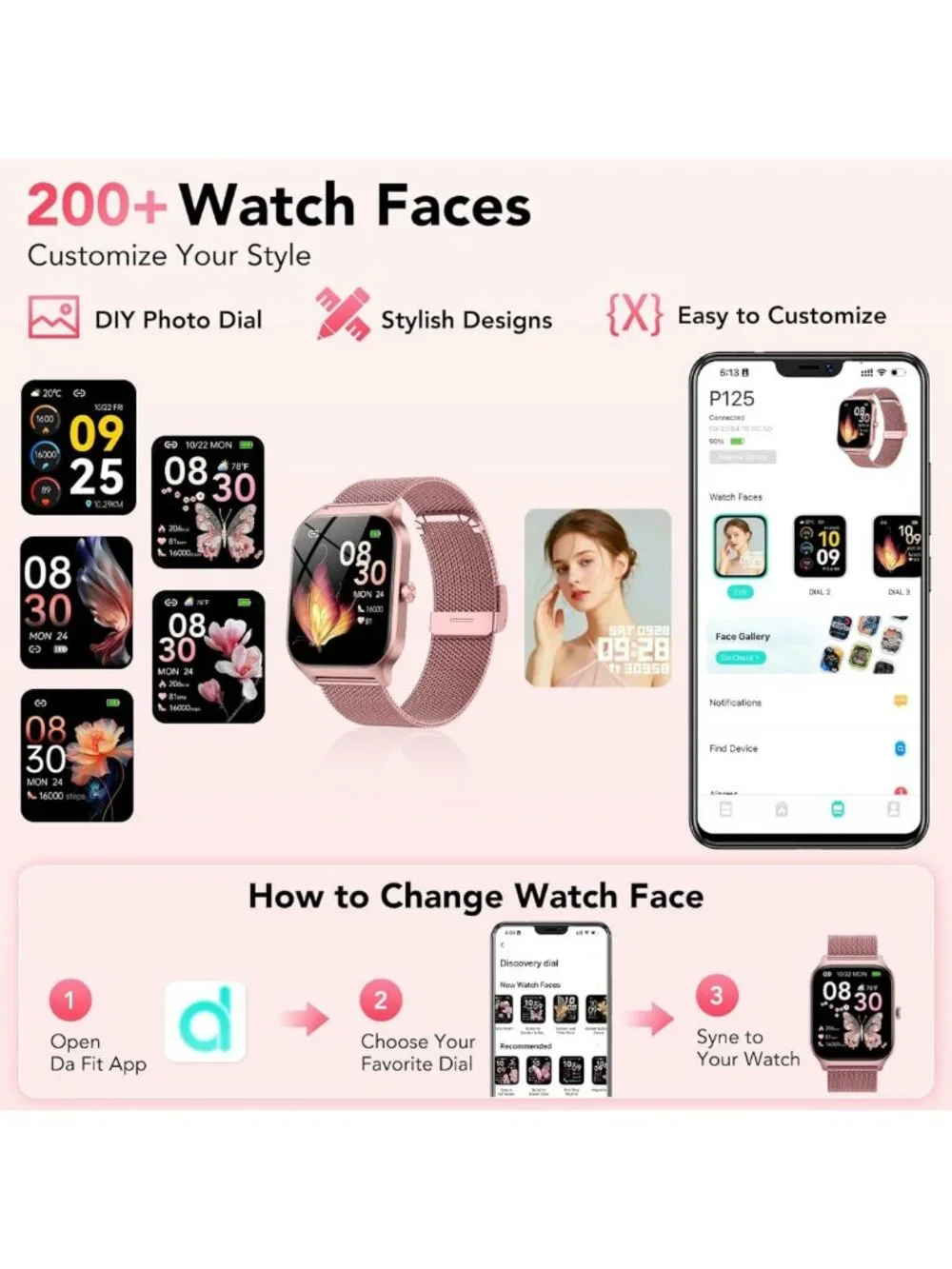 Stylish Smartwatch for Women - HD Touchscreen, Fitness Tracker, Waterproof, 120